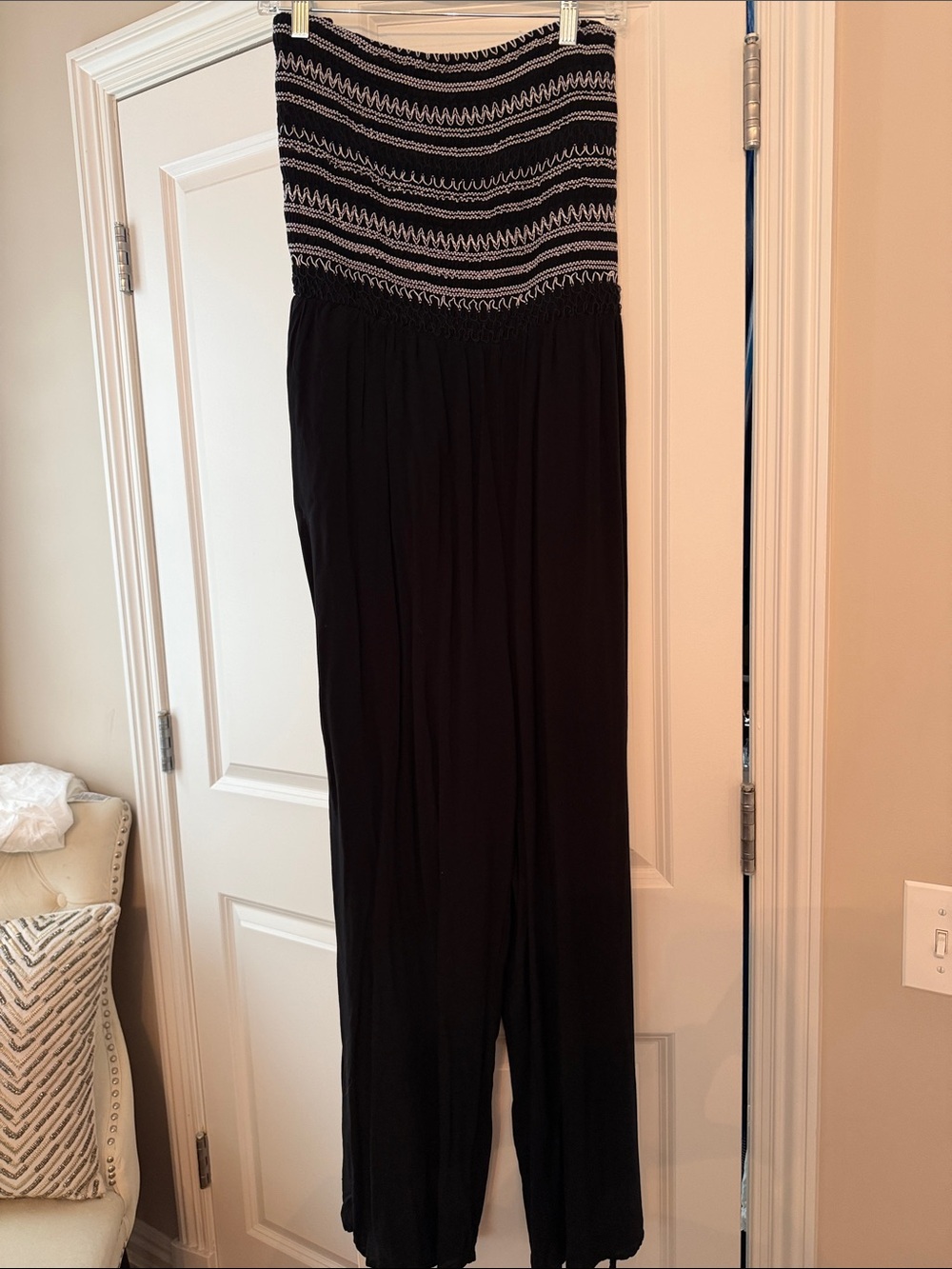 City Chic Black Strapless Smocked Jumpsuit with White Stitching